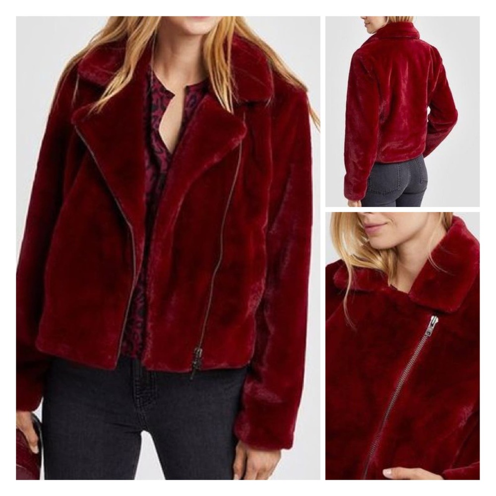 NEW Rebecca Minkoff Henderson Faux Fur Jacket in Burgundy Size 1x